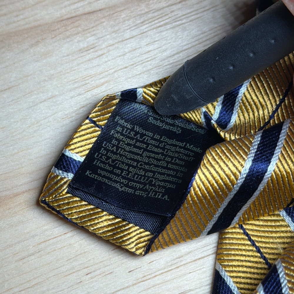 Brooks Brothers Necktie Mens Gold Blue Repp Striped Silk England Fabric USA Made - Picture 3 of 5